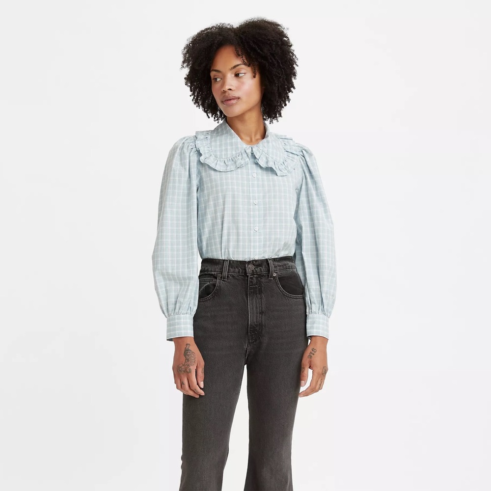 Levi’s Emilie Button Up Ruffle Collar Checkered Blouse